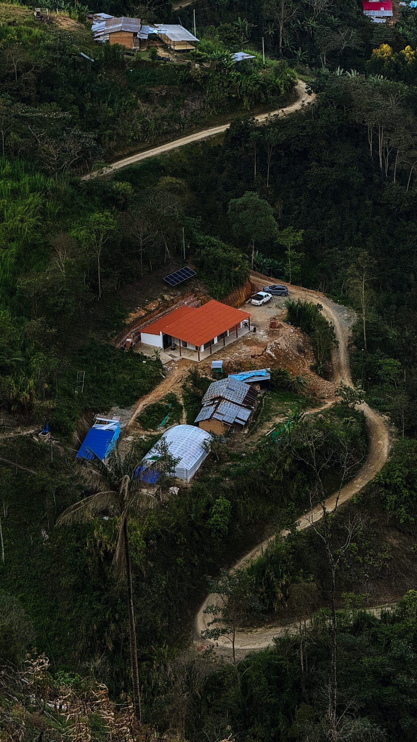 Vista aérea de la finca cafetalera en Jaén, Cajamarca